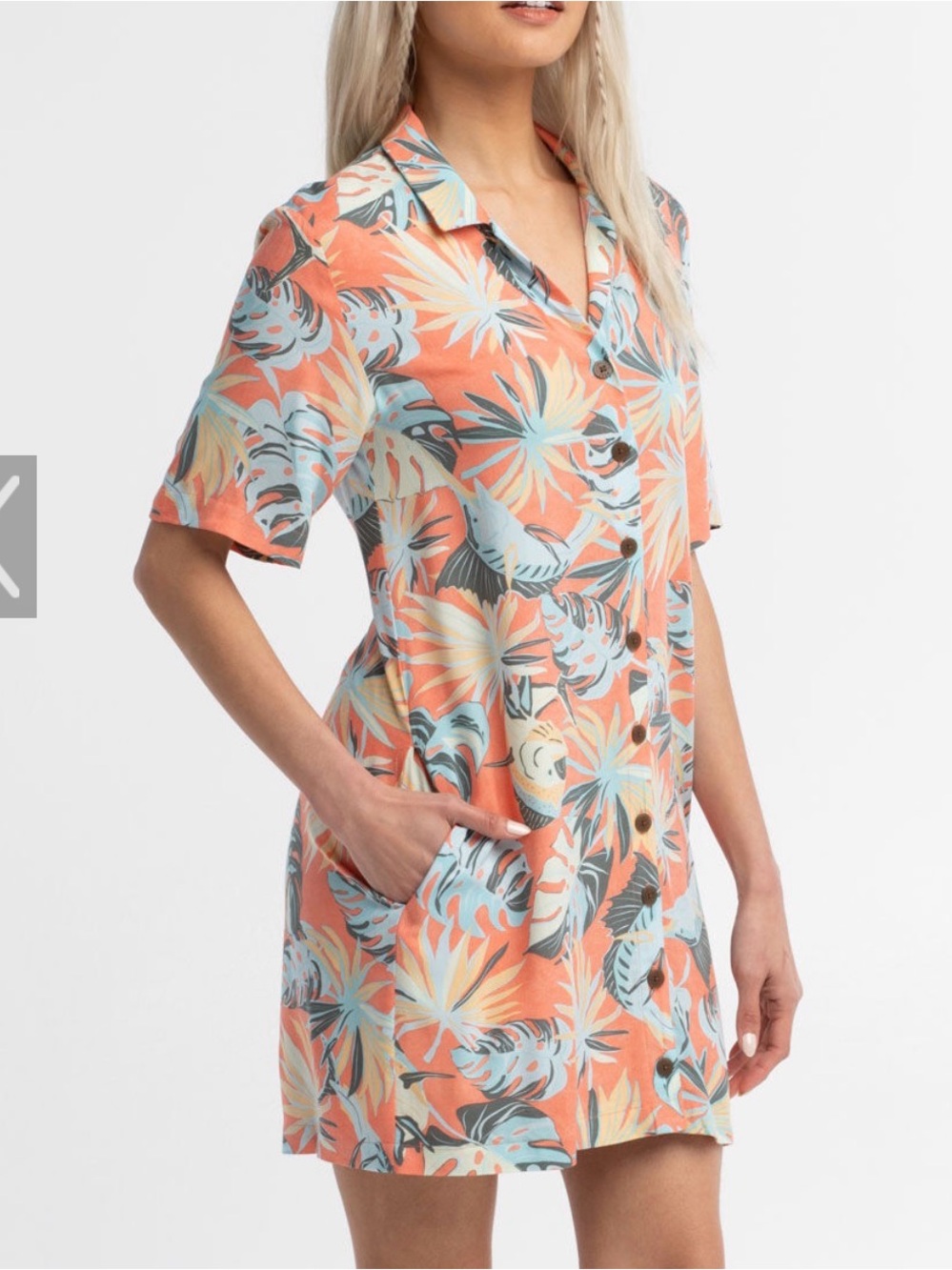 Salty Crew Coral Tropical Print Women’s Seafarer Shirt Dress